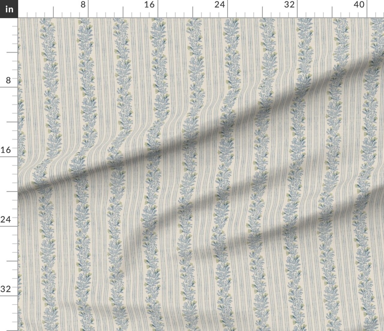 Floral Vine Blue Green Botanical Stripes Arts And Crafts Farmhouse Cottagecore Custom Printed Fabric by Spoonflower Various Fabrics by the Yard or Fat Quarter